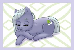 Size: 760x520 | Tagged: safe, artist:umafluff, edit, limestone pie, earth pony, pony, abstract background, cropped, cute, eyes closed, female, limabetes, mare, prone, sleeping, smiling, solo, ych result