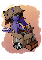 Size: 2480x3508 | Tagged: safe, artist:dasnowfangs, oc, oc only, pony, blue eyes, blushing, box, clumsy, cute, love letter, purple, raised eyebrow, simple background, smiling, smirk, transparent background