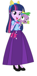 Size: 630x1269 | Tagged: safe, alternate version, artist:cartoonmasterv3, spike, twilight sparkle, twilight sparkle (alicorn), alicorn, dog, equestria girls, alternate universe, clothes, long skirt, skirt, spike the dog