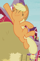 Size: 435x661 | Tagged: safe, derpibooru import, screencap, applejack, earth pony, pony, spoiler:s09, :t, applejack's hat, cowboy hat, cropped, cute, eyes closed, female, freckles, happy, hat, jackabetes, mare, solo