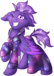 Size: 2092x2934 | Tagged: safe, artist:shad0w-galaxy, oc, oc only, oc:shadow galaxy, pegasus, pony, clothes, cute, dress, female, high res, hoodie, mare, one eye closed, raised hoof, simple background, smiling, solo, stars, transparent background, wings, wink