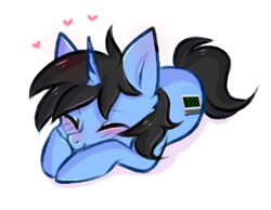 Size: 1848x1431 | Tagged: safe, artist:pesty_skillengton, oc, oc:tinker doo, pony, unicorn, blushing, heart, male, sleeping