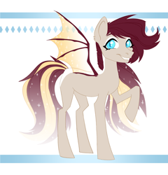 Size: 2000x2086 | Tagged: safe, artist:kentvejaar, oc, bat pony, pony, artwork, bat pony oc, bat wings, commission, cute, digital, digital art, female, full body, fullbody, mare, raised hoof, simple background, smiling, solo, wings, ych result