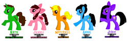 Size: 7656x2456 | Tagged: safe, oc, oc only, pony, pony creator, 1000 hours in pony creator, anna, grey delisle, hynden walch, jenny, judy, kids friends, mike nawrocki, mila kunis, mitchell, nate, phil vischer, voice actor