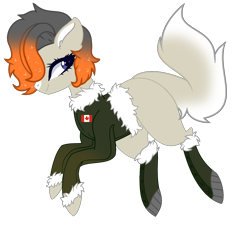 Size: 1540x1396 | Tagged: safe, artist:gihhbloonde, artist:rukemon, oc, oc only, oc:snowslide, earth pony, pony, base used, blank flank, boots, canada, canadian, canadian flag, clothes, coat markings, commission, female, jacket, mare, parka, shoes, simple background, solo, transparent background