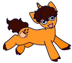 Size: 399x350 | Tagged: safe, artist:guidomista, artist:miiistaaa, artist:nijimillions, oc, oc:triple shot, pony, unicorn, brunett, brunette, chibi, cloven hooves, curls, curly, curly mane, curly tail, doodle, happy, hooves, horn, jumping, lazy eye, male, open mouth, smiling, solo, stallion