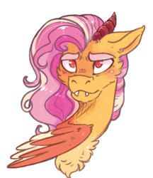 Size: 1299x1503 | Tagged: safe, artist:yomitai, oc, oc only, oc:larkspur, draconequus, hybrid, bust, draconequus oc, interspecies offspring, male, offspring, parent:discord, parent:fluttershy, parents:discoshy, portrait, simple background, solo, transparent background