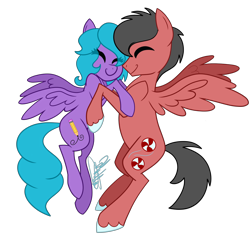 Size: 894x894 | Tagged: safe, artist:chelseawest, oc, oc only, oc:peppermint swirl, oc:scribbles, pegasus, pony, female, hug, male, mare, simple background, stallion, transparent background