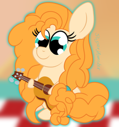 Size: 1400x1501 | Tagged: safe, artist:puperhamster, pear butter, earth pony, pony, the perfect pear, female, guitar, mare, solo