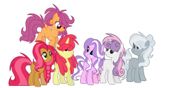 Size: 600x306 | Tagged: safe, artist:thesmall-artist, apple bloom, babs seed, diamond tiara, scootaloo, silver spoon, sweetie belle, alicorn, pony, alicornified, base used, bloomicorn, cutie mark crusaders, long mane, older, older apple bloom, older babs seed, older diamond tiara, older scootaloo, older silver spoon, older sweetie belle, race swap, simple background, transparent background