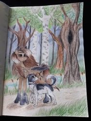 Size: 774x1032 | Tagged: safe, artist:clarissa0210, oc, dog, pegasus, pony, female, mare, solo, traditional art, tree