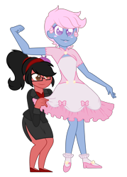 Size: 2000x2792 | Tagged: safe, artist:lavander doodles, oc, oc only, oc:azure/sapphire, oc:zaria deibele, equestria girls, crossdressing, dress-up, femboy, feminization, male