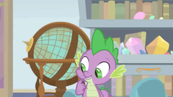 Size: 1920x1080 | Tagged: safe, screencap, spike, dragon, a horse shoe-in, globe, smiling, winged spike