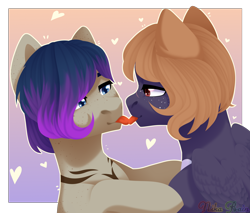 Size: 3000x2555 | Tagged: safe, artist:nika-rain, oc, earth pony, pegasus, pony, bust, commission, cute, gay, love, male, portrait, simple background