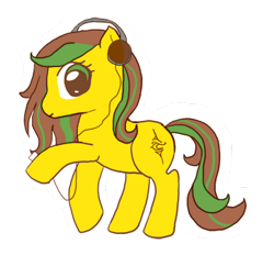 Size: 352x327 | Tagged: safe, artist:eruanna, oc, oc:thunderjolt, pony, brown, earth, female, green, headphones, ipod, lightning, solo, yellow