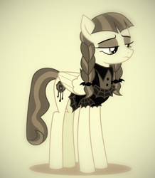 Size: 692x792 | Tagged: safe, edit, editor:undeadponysoldier, inky rose, pegasus, pony, black and white, clothes, dress, female, goth, grayscale, makeup, mare, monochrome, pigtails, simple background, solo, unamused