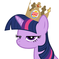 Size: 298x298 | Tagged: safe, artist:zutheskunk traces, derpibooru exclusive, twilight sparkle, pony, unicorn, .svg available, burger king, crown, female, jewelry, mare, regalia, solo, svg, twilight is not amused, unamused, vector