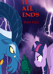 Size: 1473x2059 | Tagged: safe, grogar, twilight sparkle, twilight sparkle (alicorn), alicorn, pony, sheep, spoiler:s09, 2019, end of ponies, final battle, grogar's bell, lightning, ram, series finale, the end, the end is neigh, the ride ends, twilight vs grogar