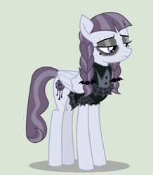 Size: 692x792 | Tagged: safe, edit, editor:undeadponysoldier, inky rose, pegasus, pony, clothes, dress, eyeliner, female, goth, gothic eyeliner, makeup, mare, pigtails, simple background, solo, unamused