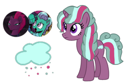 Size: 1554x1038 | Tagged: safe, artist:potatoebat, artist:徐詩珮, fizzlepop berrytwist, glitter drops, tempest shadow, oc, oc:wonder struck, unicorn, my little pony: the movie, broken horn, female, glittershadow, horn, lesbian, magical lesbian spawn, mare, next generation, offspring, parent:glitter drops, parent:tempest shadow, parents:glittershadow, shipping, simple background, transparent background