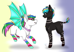 Size: 835x581 | Tagged: safe, artist:katarikat, oc, oc only, bat pony, okapi, pony, bat pony oc