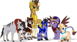 Size: 1024x567 | Tagged: safe, artist:mlp-trailgrazer, oc, oc only, gazelle, giraffe, okapi, sphinx, wildebeest, zebra, solo