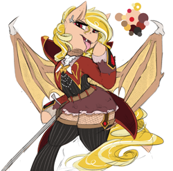 Size: 1309x1296 | Tagged: safe, artist:beardie, oc, oc only, oc:beli sorbet, bat pony, semi-anthro, vampire, vampony, bat wings, clothes, solo, wings