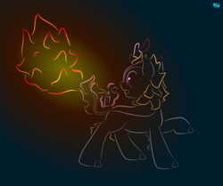 Size: 760x635 | Tagged: safe, artist:quint-t-w, oc, oc only, kirin, fire, gradient background, grin, kirin oc, pyromaniac, smiling, solo