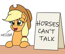 Size: 1100x900 | Tagged: safe, artist:mkogwheel edits, edit, applejack, earth pony, pony, applejack's hat, applejack's sign, cowboy hat, cute, female, hat, horse noises, horses doing horse things, mare, meme, neigh, reality ensues, sign, solo, subverted meme, truth