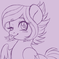 Size: 1000x1000 | Tagged: safe, artist:arxielle, oc, pegasus, pony, female, mare, monochrome, one eye closed, solo, tongue out, wink