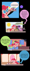 Size: 800x1900 | Tagged: safe, artist:footsam, pinkie pie, twilight sparkle, twilight sparkle (alicorn), alicorn, earth pony, pony, ask pinkie pie and tornado, colored, comic, cute, diapinkes, diorama, droste effect, flat colors, hoof hold, no catchlights, no pony, recursion, solo, twilight is not amused, unamused