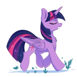 Size: 1200x1200 | Tagged: safe, artist:ask-colorsound, twilight sparkle, twilight sparkle (alicorn), alicorn, pony, chest fluff, cute, eyebrows visible through hair, eyes closed, leg fluff, open mouth, profile, simple background, solo, twiabetes, white background