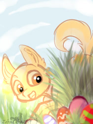 Size: 600x800 | Tagged: safe, artist:zobaloba, oc, pony, advertisement, auction, commission, easter, easter egg, grass, holiday, sketch, sky, solo, your character here