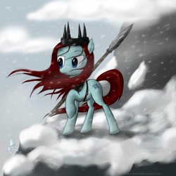 Size: 894x894 | Tagged: safe, artist:rule1of1coldfire, oc, oc only, crown, jewelry, regalia, solo, spear, weapon, winter