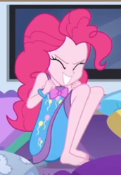 Size: 2100x3056 | Tagged: safe, screencap, pinkie pie, better together, equestria girls, sunset's backstage pass!, barefoot, clothes, cropped, feet, legs, nightgown, pajamas, sleeveless, solo, toes