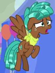 Size: 790x1048 | Tagged: safe, screencap, spur, pegasus, pony, growing up is hard to do, bandana, cropped, female, flying, ringlets, solo, teenager