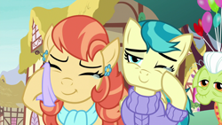 Size: 1280x720 | Tagged: safe, screencap, aunt holiday, auntie lofty, granny smith, oc, pony, the last crusade, crying, tears of joy, teary eyes, wiping tears