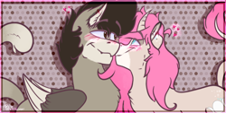 Size: 1890x950 | Tagged: safe, artist:phantomlemon, oc, oc only, oc:tarot, oc:xor, classical unicorn, pony, sphinx, unicorn, blushing, cloven hooves, couple, cuddling, cute, ear piercing, female, floppy ears, fluffy, happy, interspecies, leonine tail, love, male, mare, oc x oc, piercing, romantic, shipping, simple background, smiling, snuggling, sphinx oc, straight, taror, unshorn fetlocks, wings