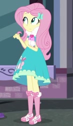 Size: 474x813 | Tagged: safe, screencap, fluttershy, better together, equestria girls, street chic, clothes, cropped, cute, long socks, scarf, shyabetes, solo, tights