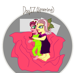 Size: 917x872 | Tagged: safe, artist:ktd1993, gloriosa daisy, vignette valencia, equestria girls, 30 day otp challenge, barefoot, cuddling, feet, female, gloriette, lesbian, shipping, spooning