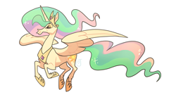 Size: 3840x2115 | Tagged: safe, artist:janegumball, alicorn, horse, pony, female, flying, hoers, lidded eyes, mare, princess celestia is a horse, simple background, solo, white background, wings