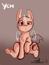 Size: 768x1024 | Tagged: safe, artist:zobaloba, pony, advertisement, any gender, any species, auction, bid, commission, fullbody, solo, suspicious, ych sketch, your character here