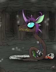 Size: 888x1150 | Tagged: safe, artist:didun850, twilight sparkle, draconequus, curn, curved horn, draconequified, female, forest, horn, slit eyes, solo, species swap, tree