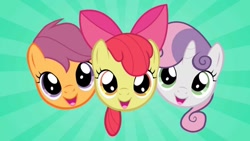 Size: 1280x720 | Tagged: safe, artist:looneytunerian, screencap, apple bloom, scootaloo, sweetie belle, earth pony, pegasus, pony, unicorn, adorabloom, cartoon intro, cute, cutealoo, cutie mark crusaders, diasweetes, head only, photo