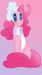 Size: 1432x2568 | Tagged: safe, artist:lolepopenon, artist:xsugarcrystalx, pinkie pie, pony, art theft, clothes, heart eyes, scarf, solo, trace, wingding eyes, winter cap