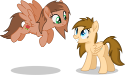 Size: 3715x2249 | Tagged: safe, artist:peahead, oc, oc only, oc:kathrine, oc:stellar winds, pegasus, pony, blue eyes, cutie mark, duo, duo female, female, flying, green eyes, grin, mare, simple background, smiling, transparent background, vector