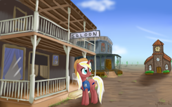 Size: 1920x1200 | Tagged: safe, artist:0okami-0ni, oc, oc only, oc:bright hope, saloon, sheriff, solo, wild west