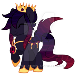 Size: 400x382 | Tagged: safe, artist:cherri-crimzon, oc, original species, pond pony, crown, deviantart watermark, jewelry, male, necklace, obtrusive watermark, regalia, simple background, solo, transparent background, watermark