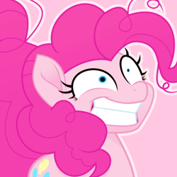 Size: 500x500 | Tagged: safe, artist:reapir, pinkie pie, earth pony, pony, my little pony: the movie, bust, female, grin, mare, messy mane, movie accurate, smiling, solo, wide eyes