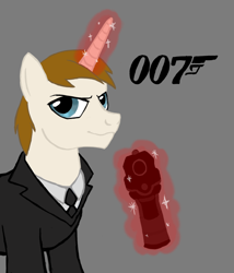 Size: 864x1008 | Tagged: safe, artist:snowpeak, pony, unicorn, gun, james bond, ponified, weapon